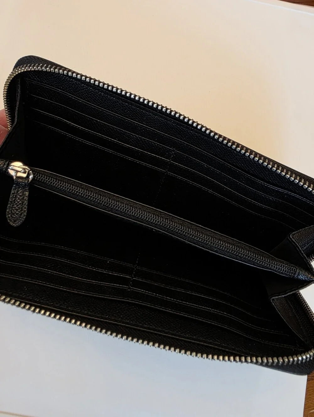 Coach Black Long Wallet Zip Around in Signature Canvas All Over 